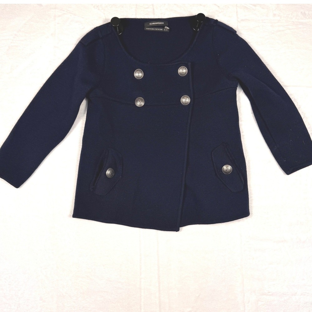 Club Monaco Navy Merino Wool Military Cardigan Double Breasted XS